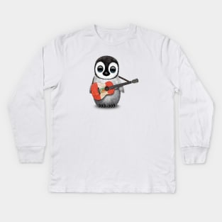 Baby Penguin Playing Peruvian Flag Guitar Kids Long Sleeve T-Shirt